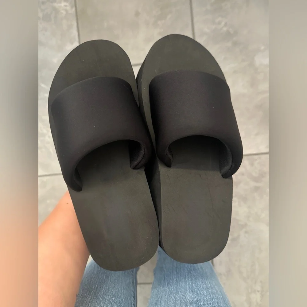 🖤 New! Black Platform Memory Foam Like Wedge Slide Sandals *RUNS BIG*